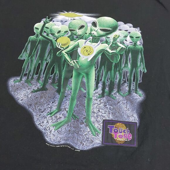 Vintage 1997 Touch Tone Aliens Black Tee T-Shirt XL Made In USA Wild Oats - Picture 4 of 9